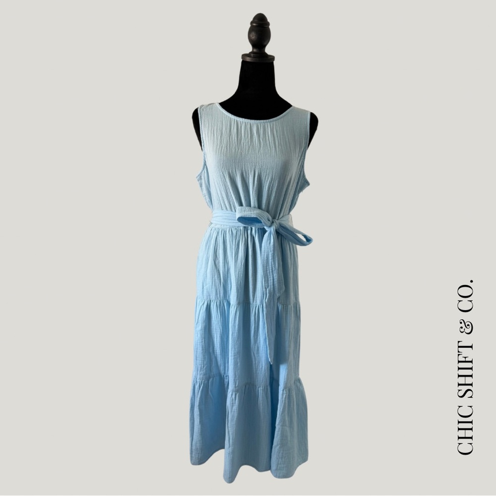 J. Crew Factory Cotton Gauze Tiered Midi Dress - Light Blue, Size 10 NWOT